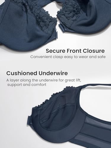 Image of DELIMIRA Women's Front Closure Posture Lace Bras | Full Coverage, Plus Size, Underwire, No Padding Unlined
