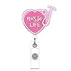 ANDGING Nurse Life Badge Reel, Pink Heart Badge Reels Retractable for Nurses, Funny RN LVN CNA LPN ER Nurse Badge Clip ID Card Badge Holder with Alligator Clip Medical Nursing Student Essentials Gift