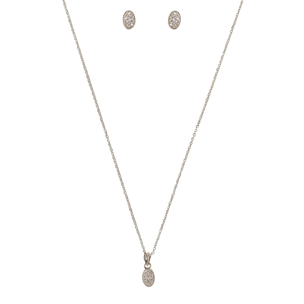 Women's Casual Oval CZ Pendant Necklace and Earring Set