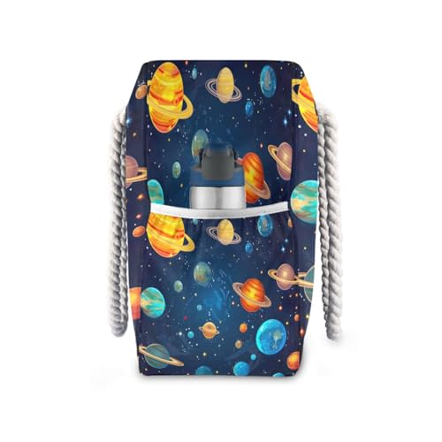 Galaxy Planets Beach Bag & Travel Tote Bag Large Sandproof with Zipper Closure, Wet Pouch for Swim Gym Travel3