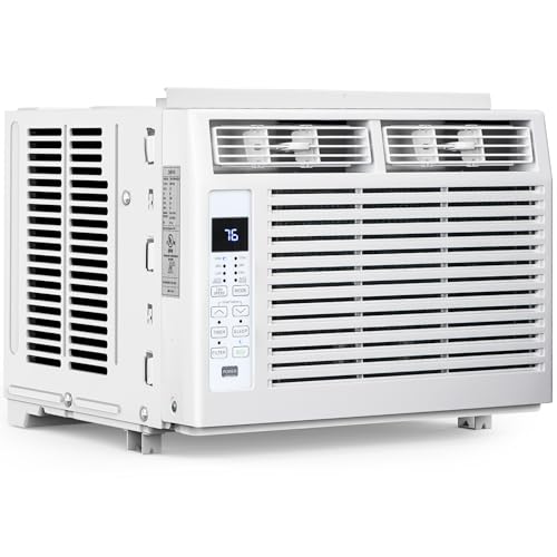 Electactic - Aire acondicionado de ventana 5000 BTU, unidad AC tipo ventana con enfriamiento, modo seco, 4 velocidades de ventilador, temporizador 24 h, modo de espera, refrigeración para dormitorio