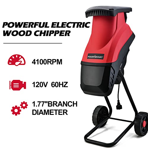 Powersmart Wood Chipper Electric, 15-Amp Brushless Induction Motor Shredder For Composting, Leaf Shredder, Electric Garden Shredder Mulcher With Safety Locking Knob, Silence & Long-Life #TOP4