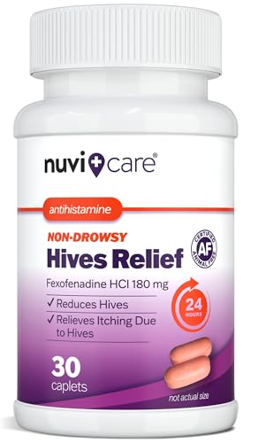 NUVICARE Hives Allergy Medicine for Adults and Children 12+ Fexofenadine 180mg 24 Hour Non Drowsy Antihistamine Formula Generic for Alegra Hives Nondrowsy Allergy Relief Tablets (30 Count)
