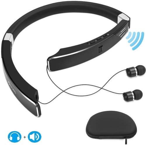 Neckband Bluetooth headphone with External Speaker, Foldable Design with Retractable Wired Earbuds Bult in Microphone 2 in 1 Noise Canceling Earphone,Wireless Sport Headset for iPhone，Android