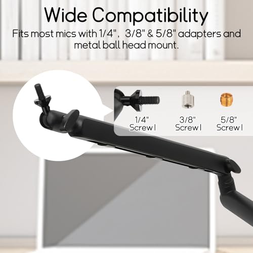 Bras micro avec tige d'extension réglable support pliable pour podcast et studio - 3