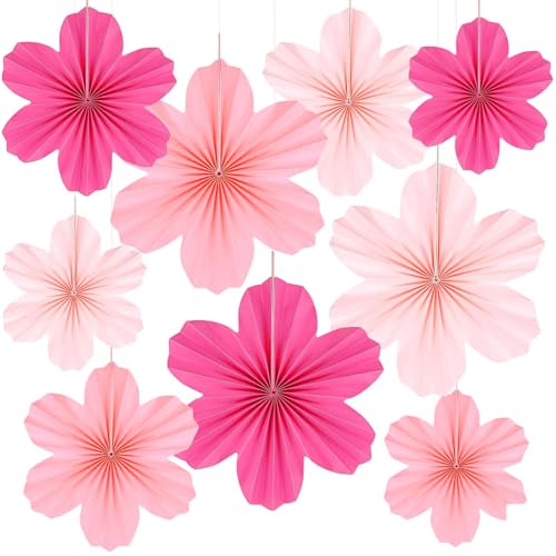 Kabwea 9 Pezzi Pendenti a Forma di Ventaglio Fiorito, Decorazione per Compleanno di Bambini, Decorazione per Carnevale, Decorazione di Carnevale