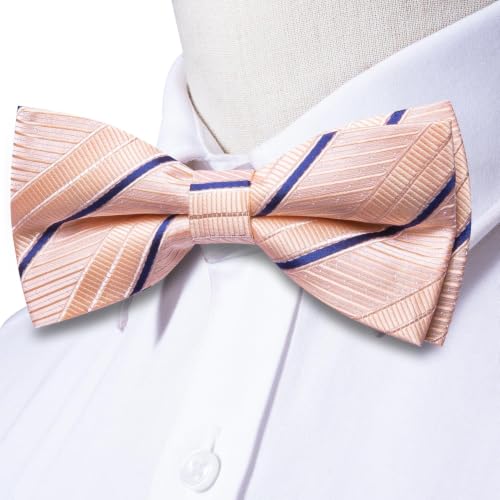 Image of Dubulle Mens Paisley Striped Bowtie Set Pre-tied Bowtie for Men and Pocket Square Set Wedding Business