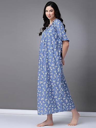 Image of OOMPH! Cotton Blend Nighty for Women's | Night Gown | Nighty | Nightdress | Maxi Dress | Sleepwear | Gown for Women | Nighties | Sleepwear