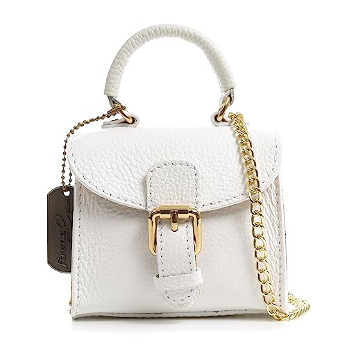 . Annicco mini borsa a mano e tracolla da donna. Vera pelle finitura Dollaro.12 x 8.5 x 10.5 cm. Colore: bianco Contemporaneo