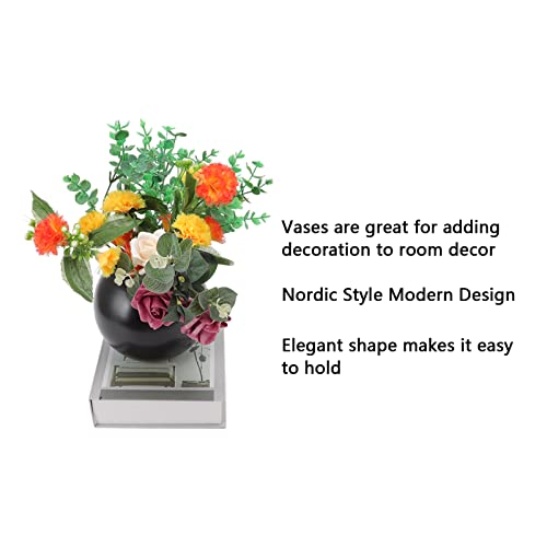 Serlium Round Vase, Nordic Style Modern Flower Vase Stainless Steel Tulip Vase for Ornament Living Room Office Table(Black) - Image 4