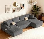 DURASPACE 126.2'' U Shaped Modular Sofa with Chaise, Cloud Boneless Comfort Sectional Sofa Couch, Modern Corduroy Deep Seat Couch, Convertible 4-Seater for Living Room (Grey)