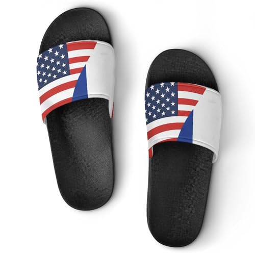 Flag of U.S. France Flag House Sandals Non-Slip Bathroom Slippers Beach Summer Shoes for Men Women