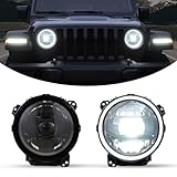 Kiwi Master OEM Style LED Headlights for Jeep Gladiator JT 2018-2026 Jeep Wrangler JL/4xe Accessories, Halo DRL 9 Inch Round Headlight with Daytime Running Lights, Black, Pair
