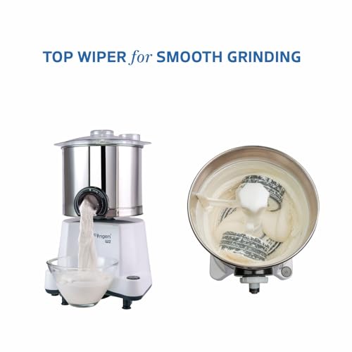 Image of SmartFingers Comfort + Table Top Wet Grinder 230V, 2 Liter, White with Coconut Scrapper & Atta Kneader Attachment | Hands-Free Batter Dispenser | Top Wiper, 150W Motor | 5 Years Warranty | AISI 304