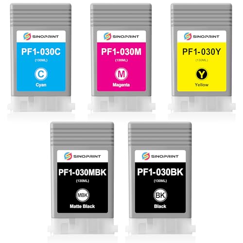 Image of Compatible Pigment Ink Cartridge Replacement for Canon PFI030 PFI-030 PFI-030MBK PFI-030BK PFI-030C PFI-030M PFI-030Y ImagePrograf TA-20 ImagePrograf TA-30 (5-Pack CMYBKBK)
