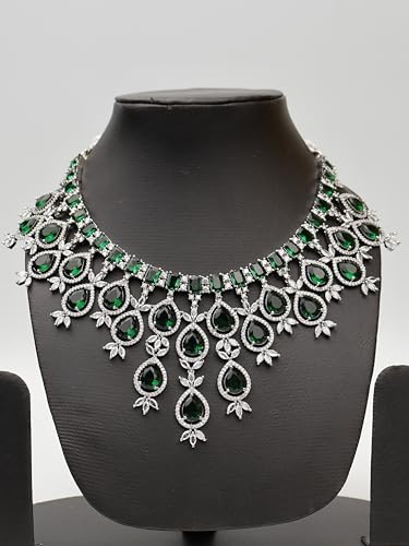 Image of Green Stones Reverse AD Necklace Set with Earings