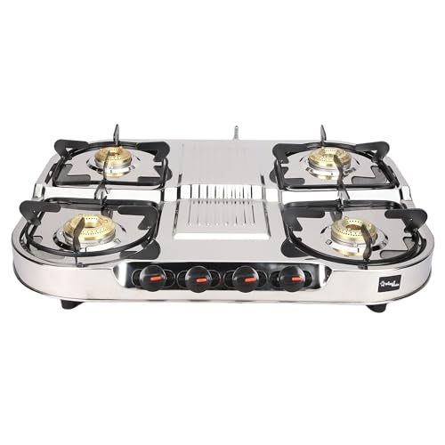 Candes Glass 4 Burner Gas Stove Stainless Steel | Manual Ignition Gas Chulha | LPG Gas Stove | ISI Certified | 1 Yr Warranty | Gas Stove 4 Burners Steel Body (Stainless Steel) (B0CP991PGQ) Amazon Price History, Amazon Price Tracker
