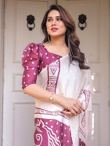 Image of ALMAARI FASHION Women's Floral Printed Georgette Satin Saree with Unstitched Blouse Piece | Traditional Ethnic Wear Sarees | Soft Lightweight Ethnic Office Wear Daily Wear Indian Sari (SG 181-190 F)