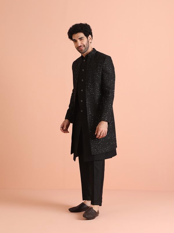 Image of Kisah Men's Blended Embellished Sherwani Set Regular Fit | Wedding, Festive & Occasion Wear