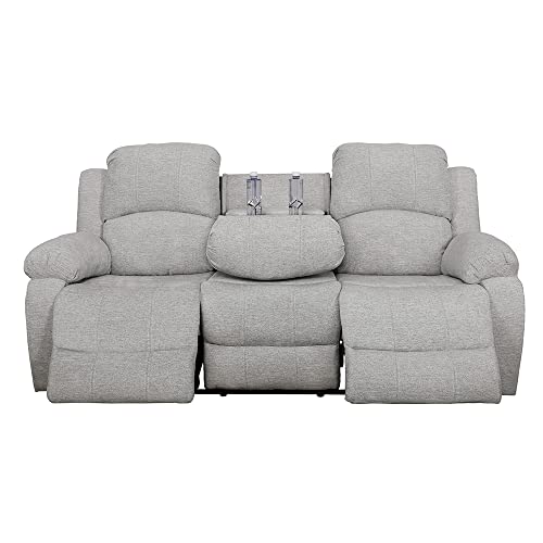 Gebadol 3 Pieces Grey White Recliner Sofa Set Flannelette Manual Reclining Living Room Furniture Set With Storage Console & Cup Holder For House/Bedroom/Office/Apartment #TOP2