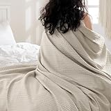 David's Home Waffle Weave Blanket Queen Size, Lightweight Breathable Blanket for Summer, Durable Skin-Friendly Elegant Aesthetic Room Decor for Couch Bed, Natural