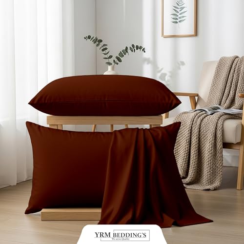 Image of YRM Bedding's - Egyptian Cotton 600TC Pillow Cover | Premium Pillowcases | Luxury Bedding-Export Collection | High Thread Count Durable & Breathable Covers - Chocolate Brown | [18''x28''] Inches