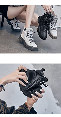 Women's High Top Lace Up Walking Shoes Sports Small White Shoes,Round Head Side Zipper Warm Casual Shoes3