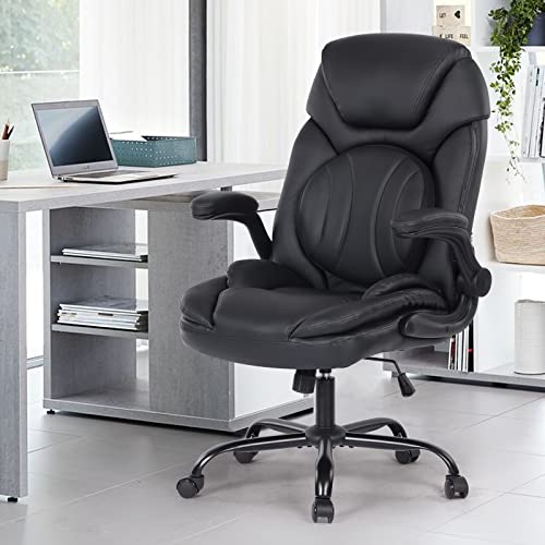 Comermax Ergonomic Managerial Executive Office Chairs With Adjustable Lumbar Support, 90-120° Rocking Comfortable Home Office Desk Chairs With Flip-Up Armrests (Black) #TOP6