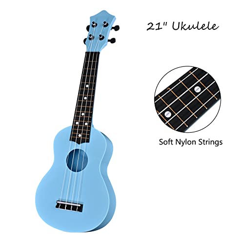 Kids Ukulele 21 Inch Soprano Ukelele,Musical Instrument, Ukuleles Gifts For Children Beginners With Bag Picks Strings (Light Blue) #TOP2