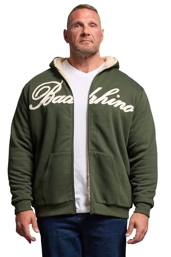 BadRhino Big & Tall Dark Green Borg Lined Zip Through Hoodie - Men's - Plus Size Curve