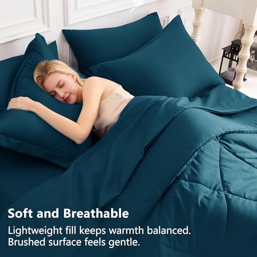 Image of CozyLux King Size Comforter Set Lyons Blue - 7 Pieces Bed in a Bag King, Luxury Soft Bed Set for All Seasons, Bedding Set with Down Alternative Comforter, Sheets, Pillowcases & Shams