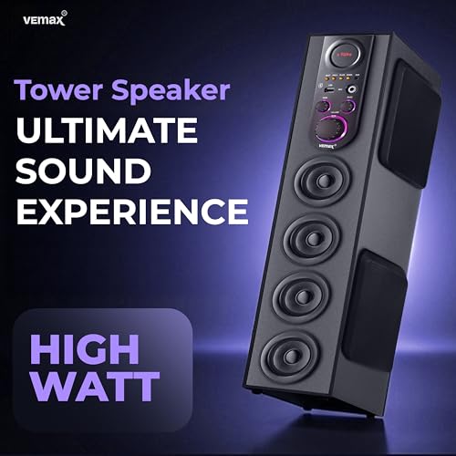 Image of VEmax Mauve 6.1 Channel Bluetooth Double Woofer 110W Tower Speaker with Karoake MIC Support, USB, FM (BIS Certified)