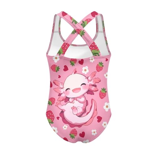 Image of Girls One Piece Swimsuits Axolotl Cross Back Swimwear Beach Summer Quick Dry Beach Bathing Suit