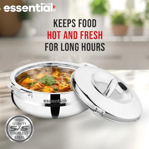 Image of BERGNER Essential Plus Stainless Steel Belly Shape Hot Pot 1500ml, Double Wall Roti Casserole, Food Grade, Hot and Cold Storage, for Rotis /Parathas /Pulao /Biryani, Hot for Hours, Easy to Clean