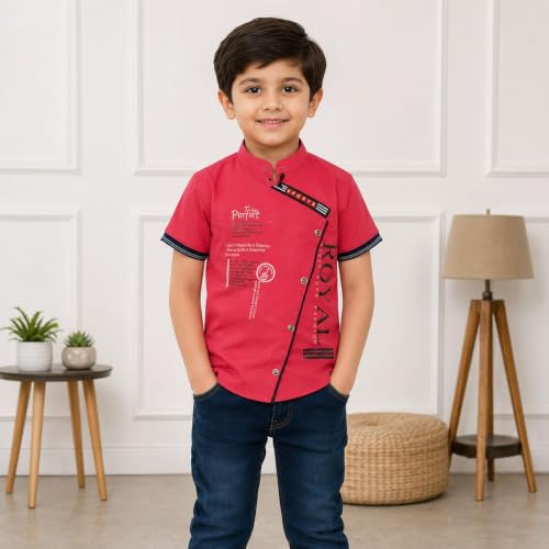 Image of NIVIK Printed Cotton T-Shirts. Stand Collar T-Shirt for Boys