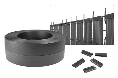 CASANOOV Kit Lamelles Occultantes PVC Souple BALDO Bande Brise Vue pour Grillage Rigide et Clôture – 2000 x 4,6 cm Gris – 400 Clips Inclus Cache Clôture...