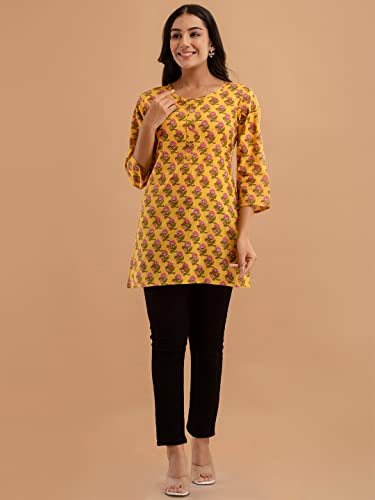 Image of feranoid Women Cotton Printed Straight Short Kurti