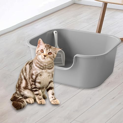 Bac à litière pour chat ouvert avec pelle plastique gris - 3