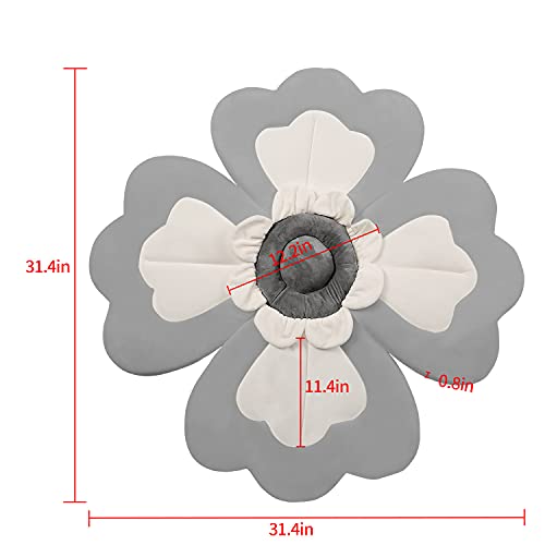 Flower Babybath Pad, Soft Seat Support for Infant Bathing, Baby Bath Sink Bather Pillow, Newborns Quick-Drying Baby Bath Mat - 4 Petals (White-Gray)