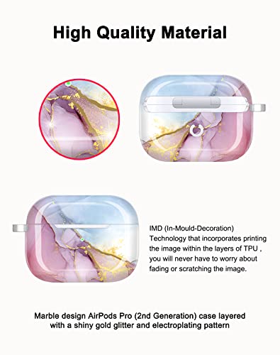 JIAXIUFEN for Airpods Pro 2nd Generation Case Cover Gold Plated Marble Design Protective TPU Skin for Women Girl with Keychain Compatible with AirPods Pro 2019/Pro 2 Gen Case 2022 - Image 2
