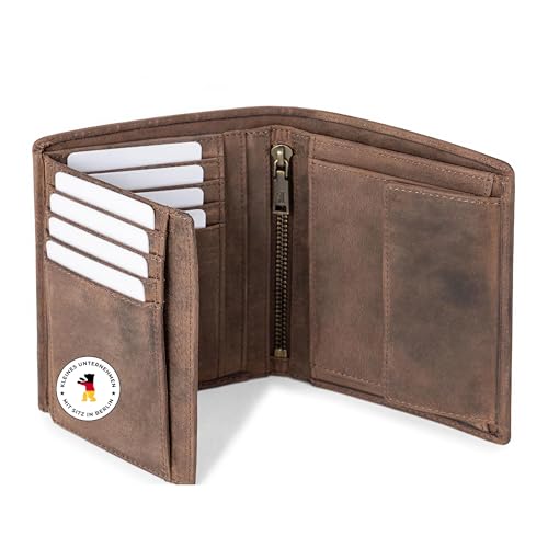 Berliner Bags Vintage Geldbörse Herren mit Münzfach Thomas, Leder Portemonnaie mit RFID-Schutz, Slim Wallet Geldbeutel für Männer Hochformat - Braun