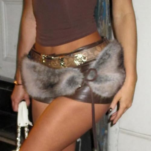 Fuzzy Faux Fur Belt Y2K Streetwear for Women/Girls Lace Up Furry Grunge Belt Trendy Western Wide Waist Belts2