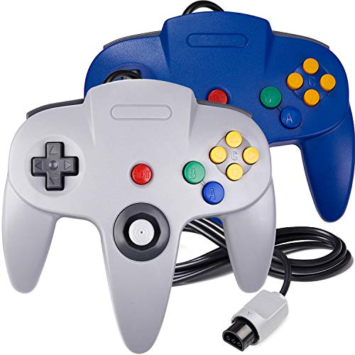 2 Pack N64 Controller, iNNEXT Classic Wired N64 Gamepad Joystick for Ultra 64 (Grey/Blue)