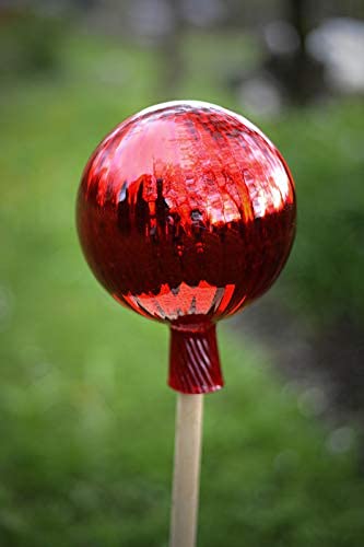 Rosenkugel aus Glas für den Garten mit Stab - perfekte handgemachte Garten-Dekoration für Ihr Blumenbeetin, 23/18 cm mit einem Stab, Rot Cover