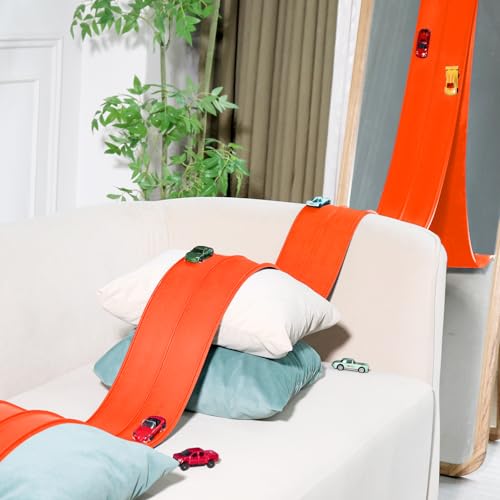 Image of Flexible Race Track for Kids, Flexible Car Track 15Ft Race Track Compatible with Diecast 1 /64th Cars, Roll Up Car Ramp Toy with Strong Suction Cups