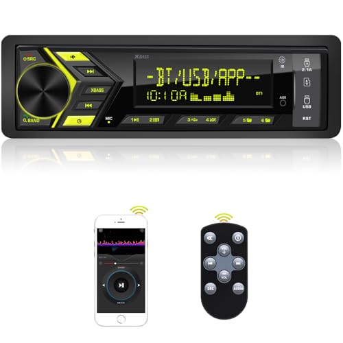 Bluetooth Single Din Car Radio: Marine Stereo Receivers - Multimedia Car Audio with AM FM USB SD AUX-in 2.1A Quick Charge APP Control LCD Display