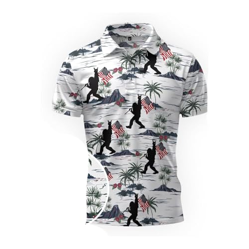 Men's Casual Independence Day Printed Polo Shirt Sasquatch 4Th of July Shirts