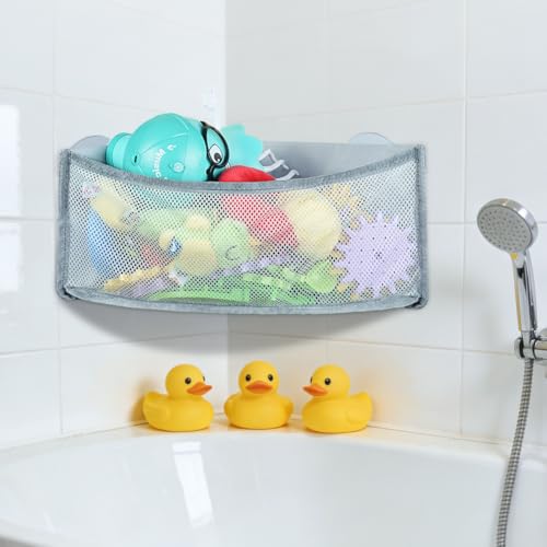 AOOWU Organizador de Juguetes para Bañera, 1 Piezas Bolsa de Juguetes de Baño con 2 Ventosas, Organizador de Baño sin Taladrar, Bolsa de Almacenamiento de Juguetes para Fácil Acceso y Organización