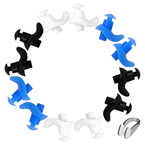 Gaoport 6 Pairs Swimming Earplugs Waterproof Reusable Silicone Swimming Ear Plugs for Kids and Adults Swimming Showering Bathing Surfing Snorkeling, 1 Pack Free Swim Nose Clip