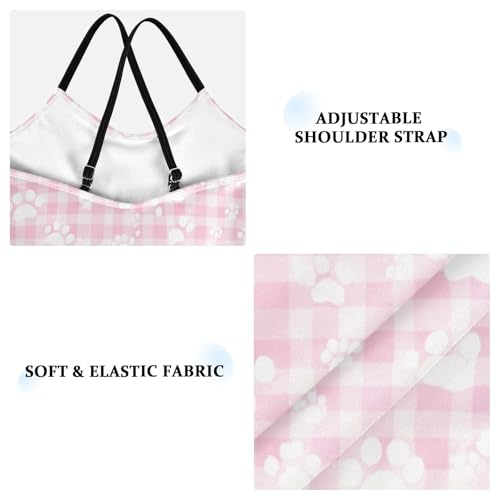 Checked Paw Pink Girl One Piece Swimsuit, Spaghetti Straps, Cross Back Design, Ages 3T3